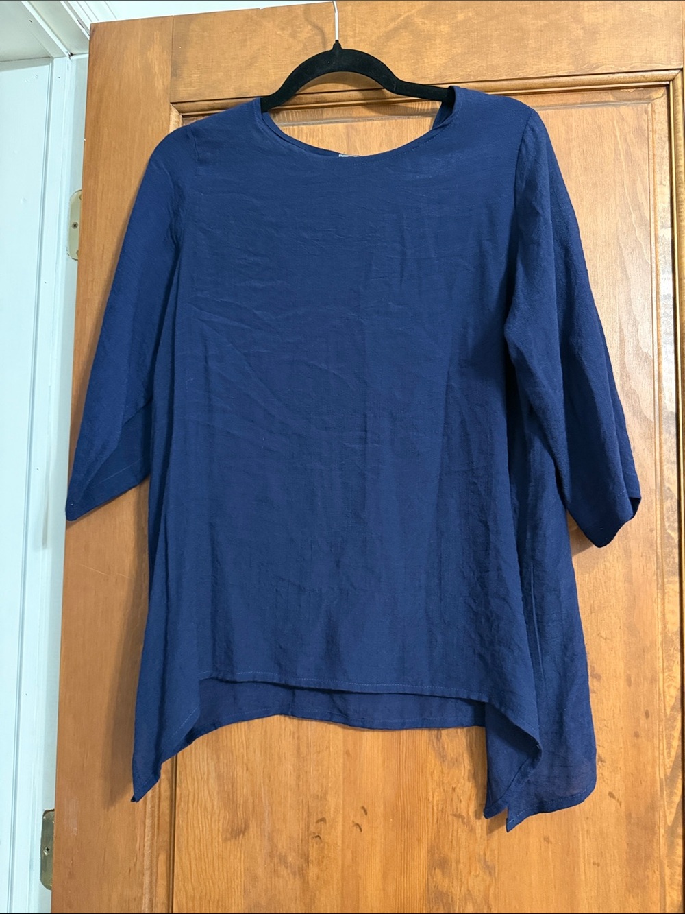 Women’s Navy Tunic Top with 3/4 Sleeves - Relaxed Fit